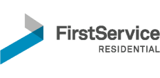 Logo of FirstService Residential featuring a geometric design with gray and blue shapes to the left and the company name "FirstService RESIDENTIAL" in gray text to the right, trusted by many seeking demolition in Manhattan NY.