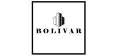 Logo with the word "BOLIVAR" in bold, black capitals below a minimalist building graphic—three vertical bars—enclosed in a black square frame. Ideal for businesses offering demolition services in NYC. White background.