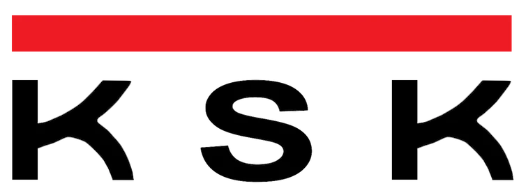 A black letter "S" is centered below a solid red horizontal rectangle. On each side of the "S," there are two outward-facing black curved brackets. The background is transparent.